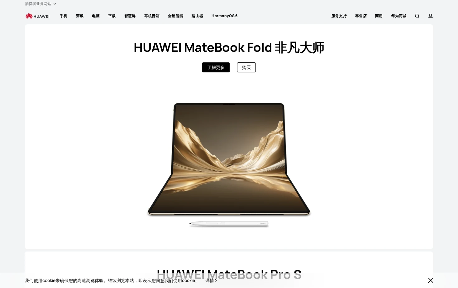 华为消费者业务官网 页面快照